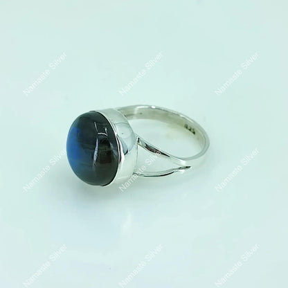 Labradorite Ring, 925 Sterling Silver Statement Promise Ring, Natural Labradorite Round Gemstone Handmade Jewelry, Birthstone Gift for Her