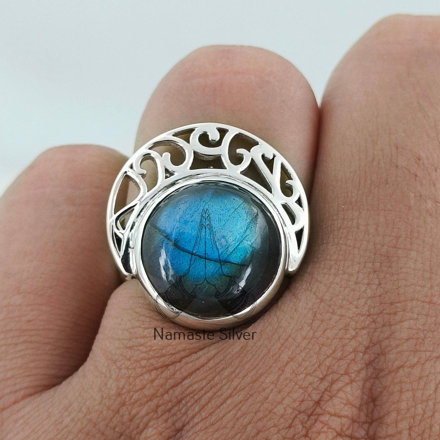 Labradorite Ring, 925 Sterling Silver Handmade Statement Promise Ring, Natural Labradorite Round Gemstone Jewelry, Gift for Her