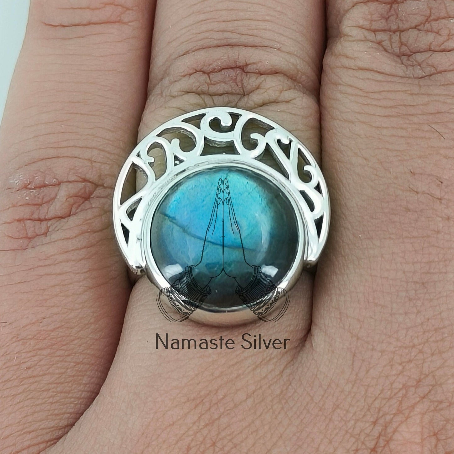 Labradorite Ring, 925 Sterling Silver Handmade Statement Promise Ring, Natural Labradorite Round Gemstone Jewelry, Gift for Her