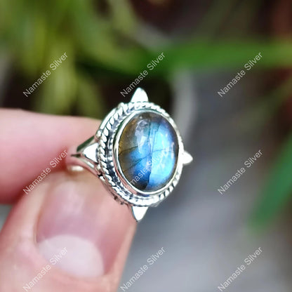 Labradorite Ring, 925 Sterling Silver Promise Ring, Natural Labradorite Oval Gemstone Handmade Jewelry, November Birthstone, Gift for her