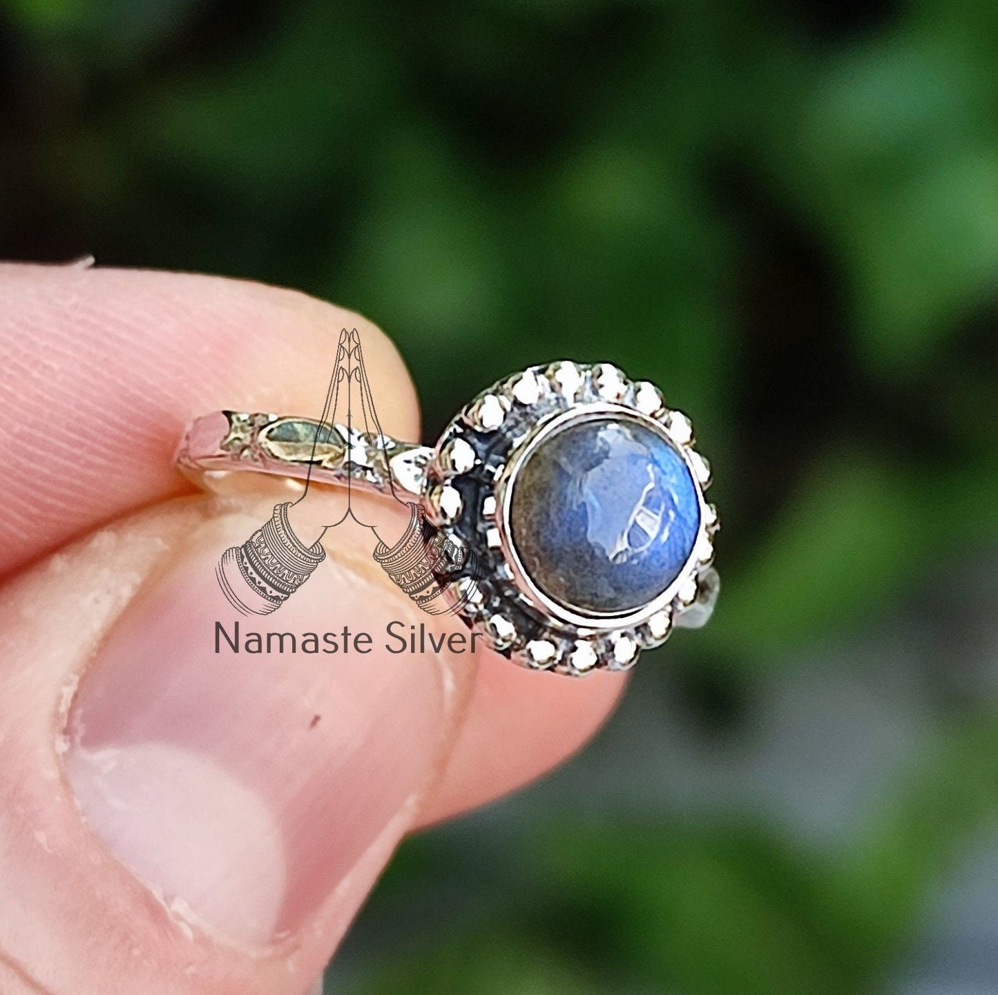 Labradorite Stone Ring, 925 Sterling Silver Handmade Promise Ring, Natural Labradorite Round Gemstone Jewelry, Gift for Her Birthday