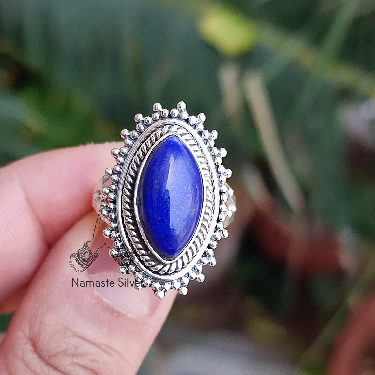Lapis Lazuli Ring, 925 Sterling Silver Promise Ring, Natural Blue Gemstone Marquise Handmade Boho Jewelry, September Birthstone Gift for her