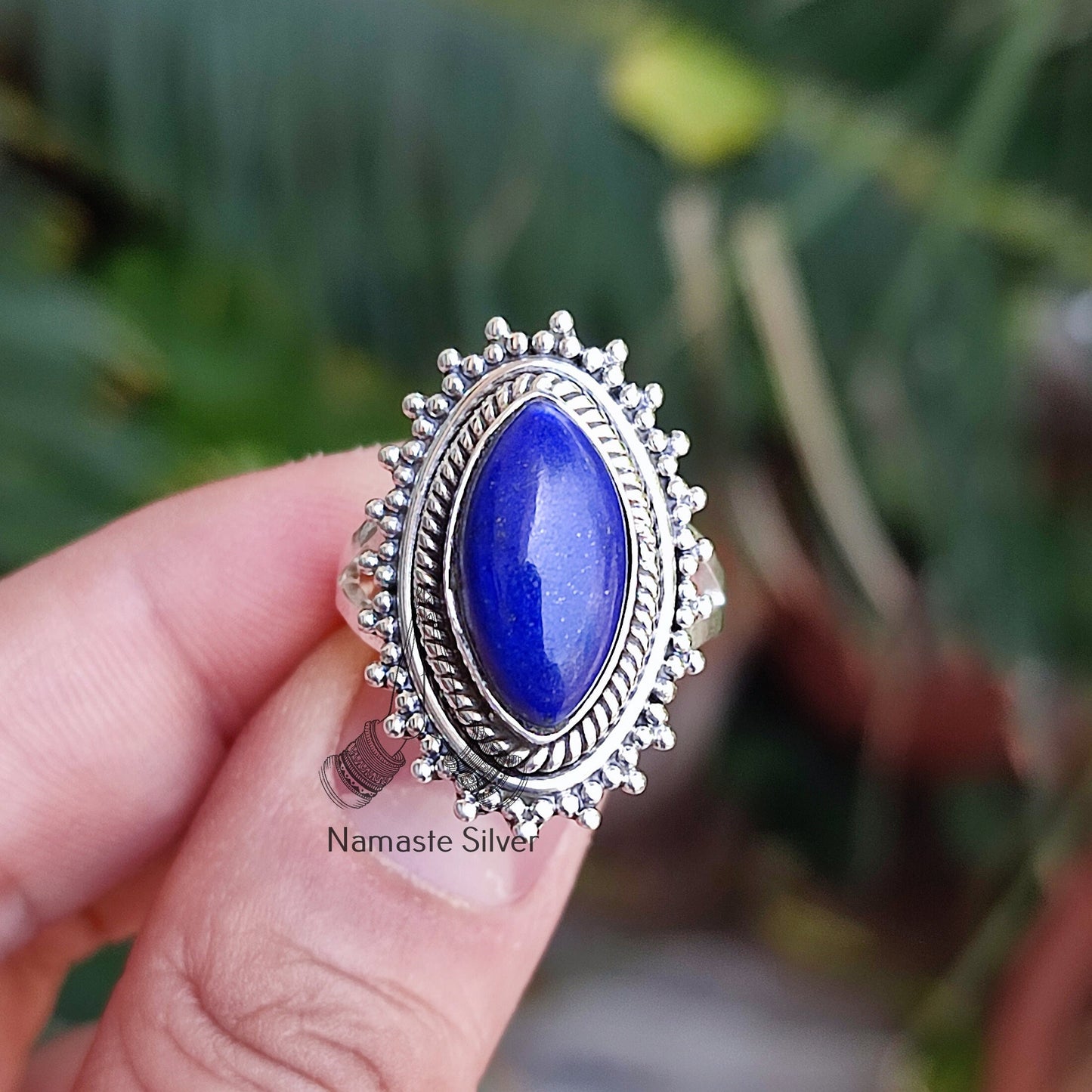 Lapis Lazuli Ring, 925 Sterling Silver Promise Ring, Natural Blue Gemstone Marquise Handmade Boho Jewelry, September Birthstone Gift for her