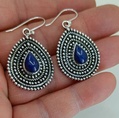 Lapis Lazuli Earrings, 925 Sterling Silver Dangle Earrings, Natural Lapis Pear Shape Handmade Jewelry, September Birthstone, Gift For Her