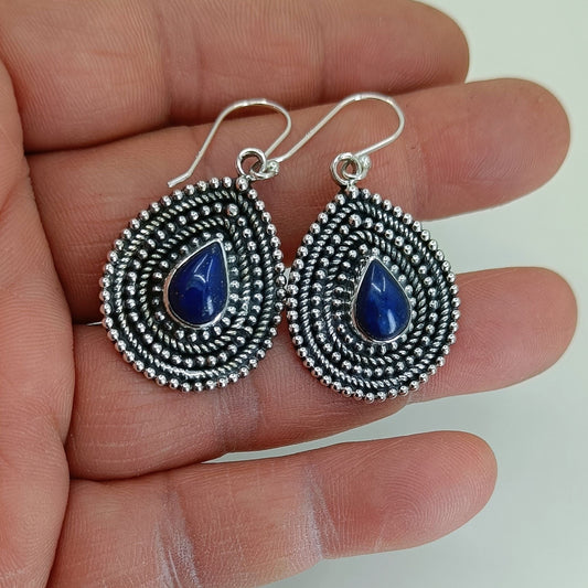 Lapis Lazuli Earrings, 925 Sterling Silver Dangle Earrings, Natural Lapis Pear Shape Handmade Jewelry, September Birthstone, Gift For Her