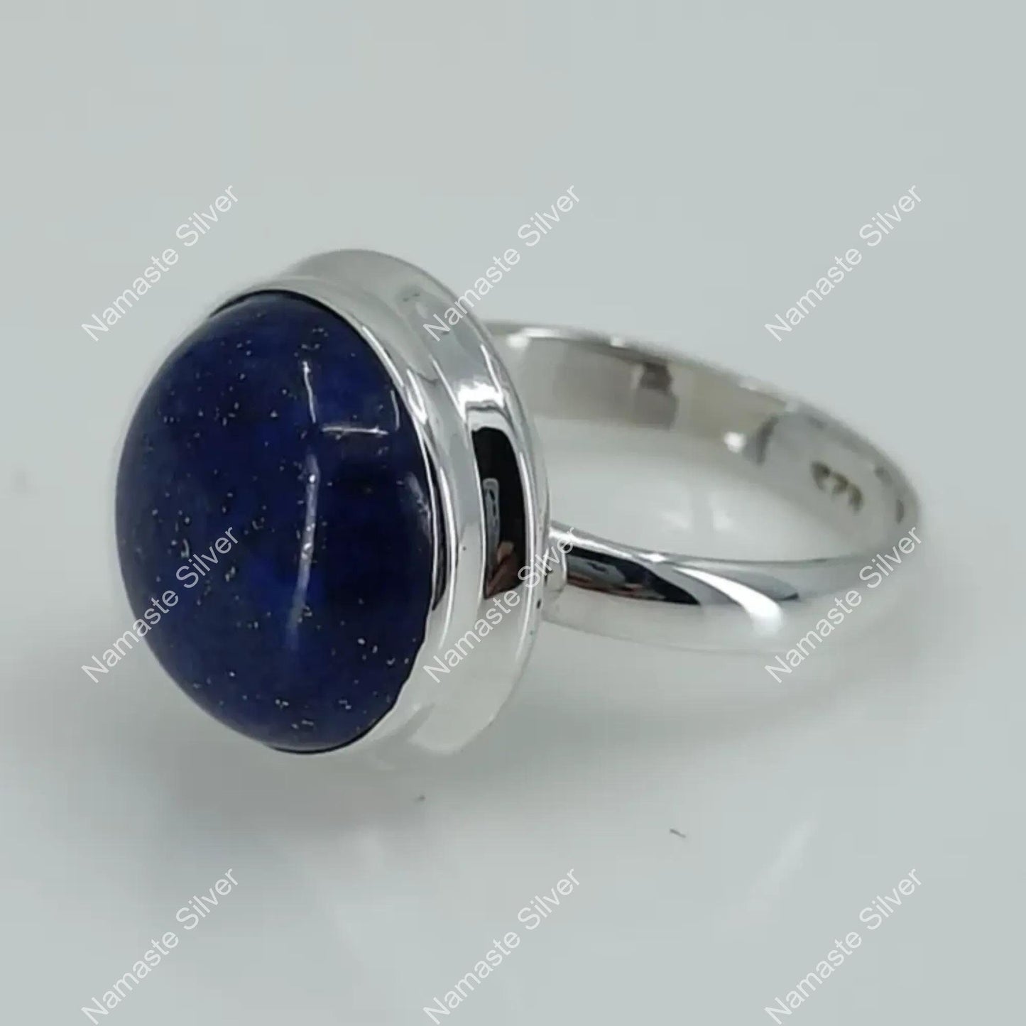 Lapis Lazuli Ring, 925 Sterling Silver Promise Ring, Natural Blue Lapis Gemstone Round Handmade Jewelry, September Birthstone, Gift for Her