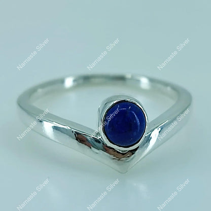 Lapis Lazuli Ring, 925 Sterling Silver Promise Ring, Natural Blue Lapis Round Gemstone Handmade Jewelry, September Birthstone, Gift for Her
