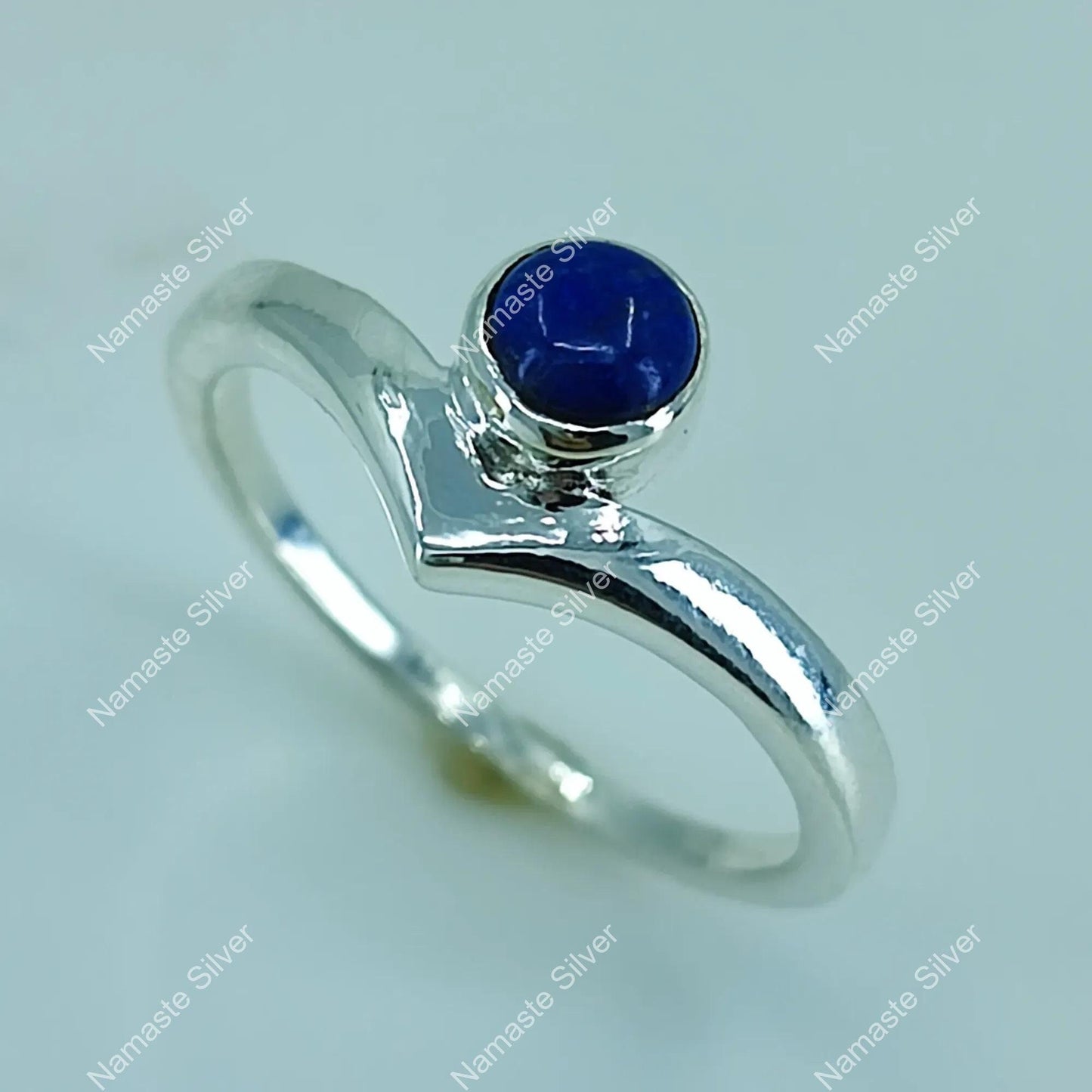 Lapis Lazuli Ring, 925 Sterling Silver Promise Ring, Natural Blue Lapis Round Gemstone Handmade Jewelry, September Birthstone, Gift for Her