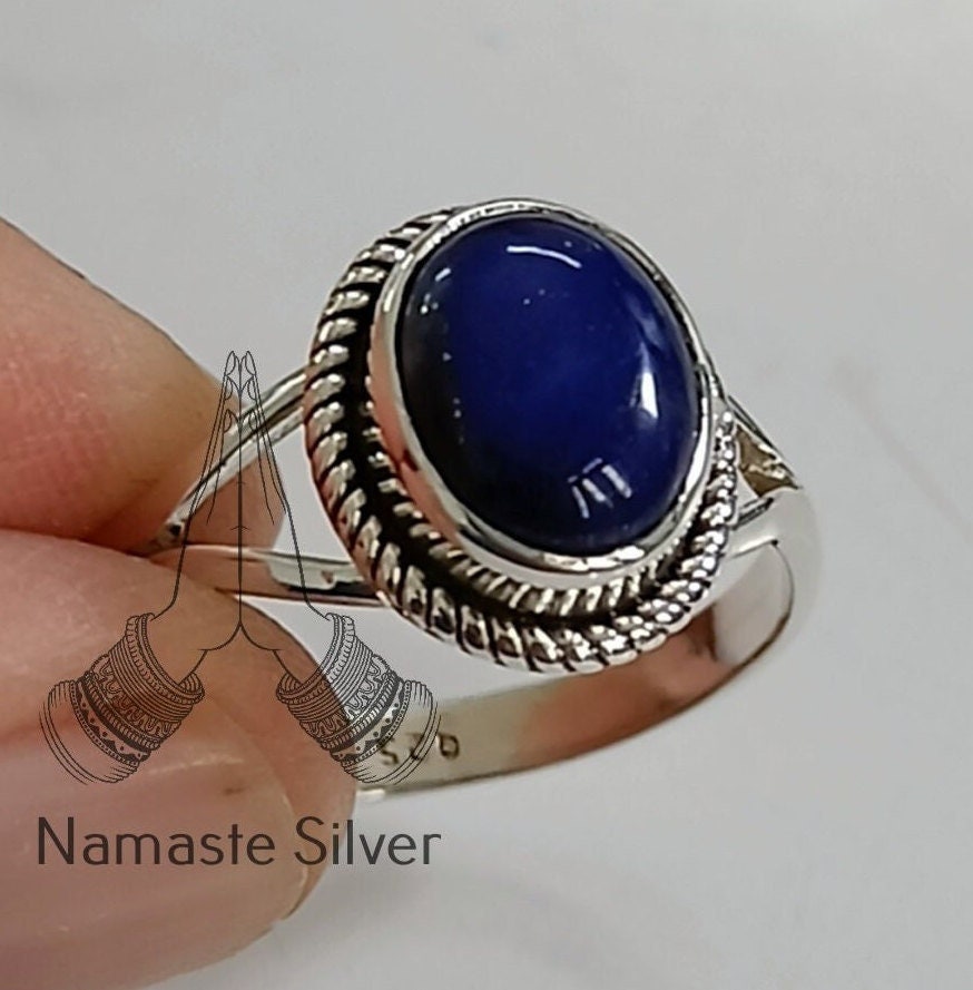 Lapis Lazuli Ring, 925 Sterling Silver Promise Ring, Natural Lapis Oval Gemstone Handmade Boho Jewelry, September Birthstone, Gift for her