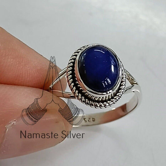 Lapis Lazuli Ring, 925 Sterling Silver Promise Ring, Natural Lapis Oval Gemstone Handmade Boho Jewelry, September Birthstone, Gift for her