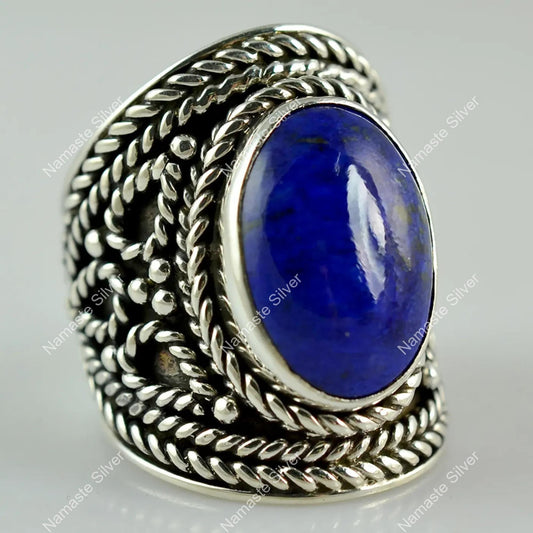Lapis Lazuli Ring, 925 Sterling Silver Promise Chunky Ring, Natural Blue Gemstone Oval Handmade Jewelry, September Birthstone, Gift for Her