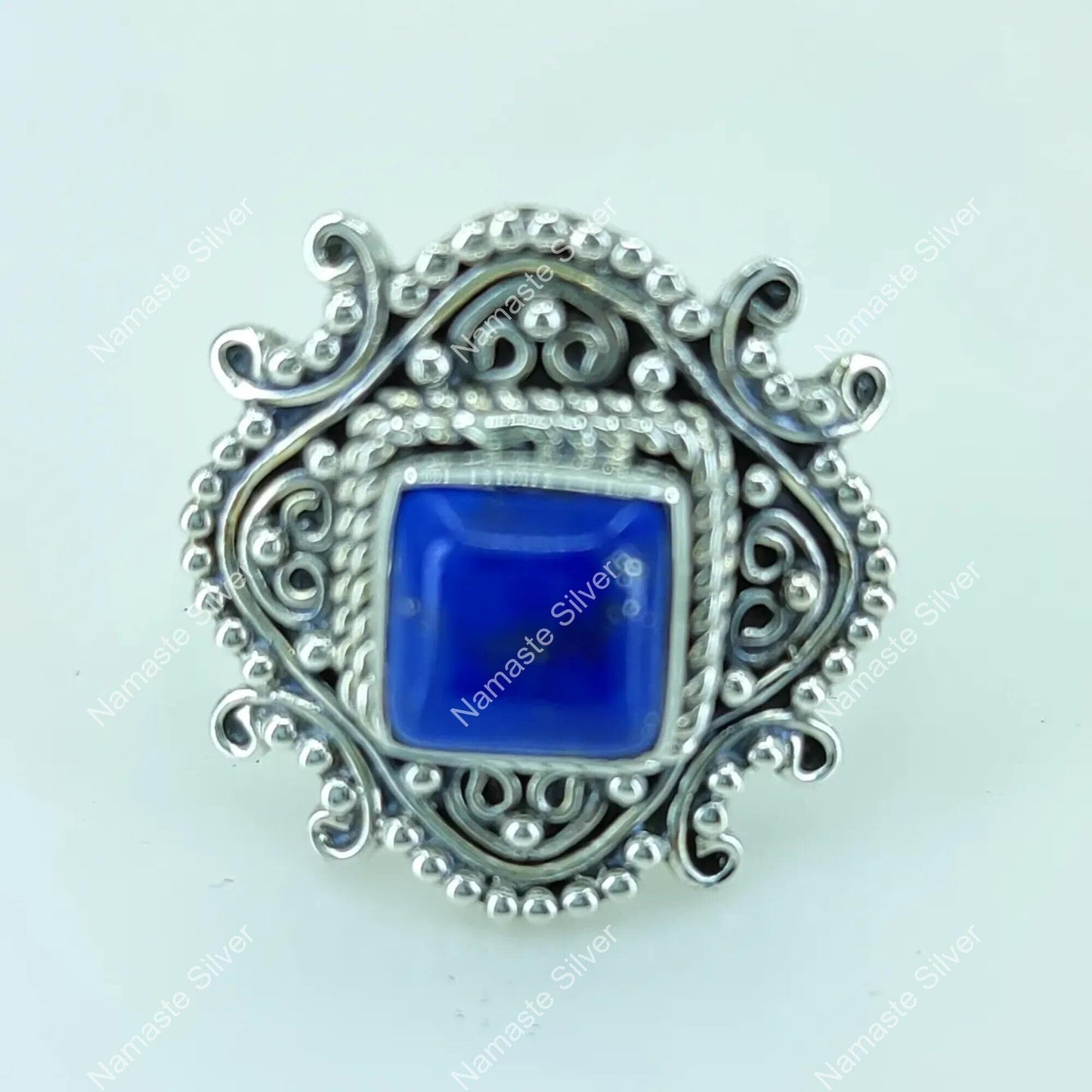 Lapis Lazuli Ring, 925 Sterling Silver Handmade Statement Ring, Natural Blue Gemstone Cushion Jewelry, September Birthstone, Gift for Her