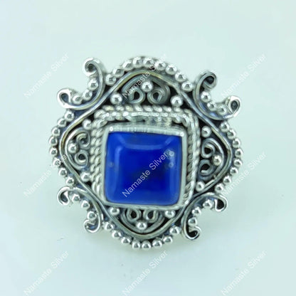 Lapis Lazuli Ring, 925 Sterling Silver Handmade Statement Ring, Natural Blue Gemstone Cushion Jewelry, September Birthstone, Gift for Her