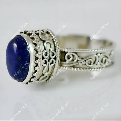 Lapis Lazuli Ring, 925 Sterling Silver Promise Ring, Natural Blue Oval Gemstone Handmade Jewelry, September Birthstone, Unique Gift for her