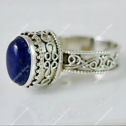 Lapis Lazuli Ring, 925 Sterling Silver Promise Ring, Natural Blue Oval Gemstone Handmade Jewelry, September Birthstone, Unique Gift for her