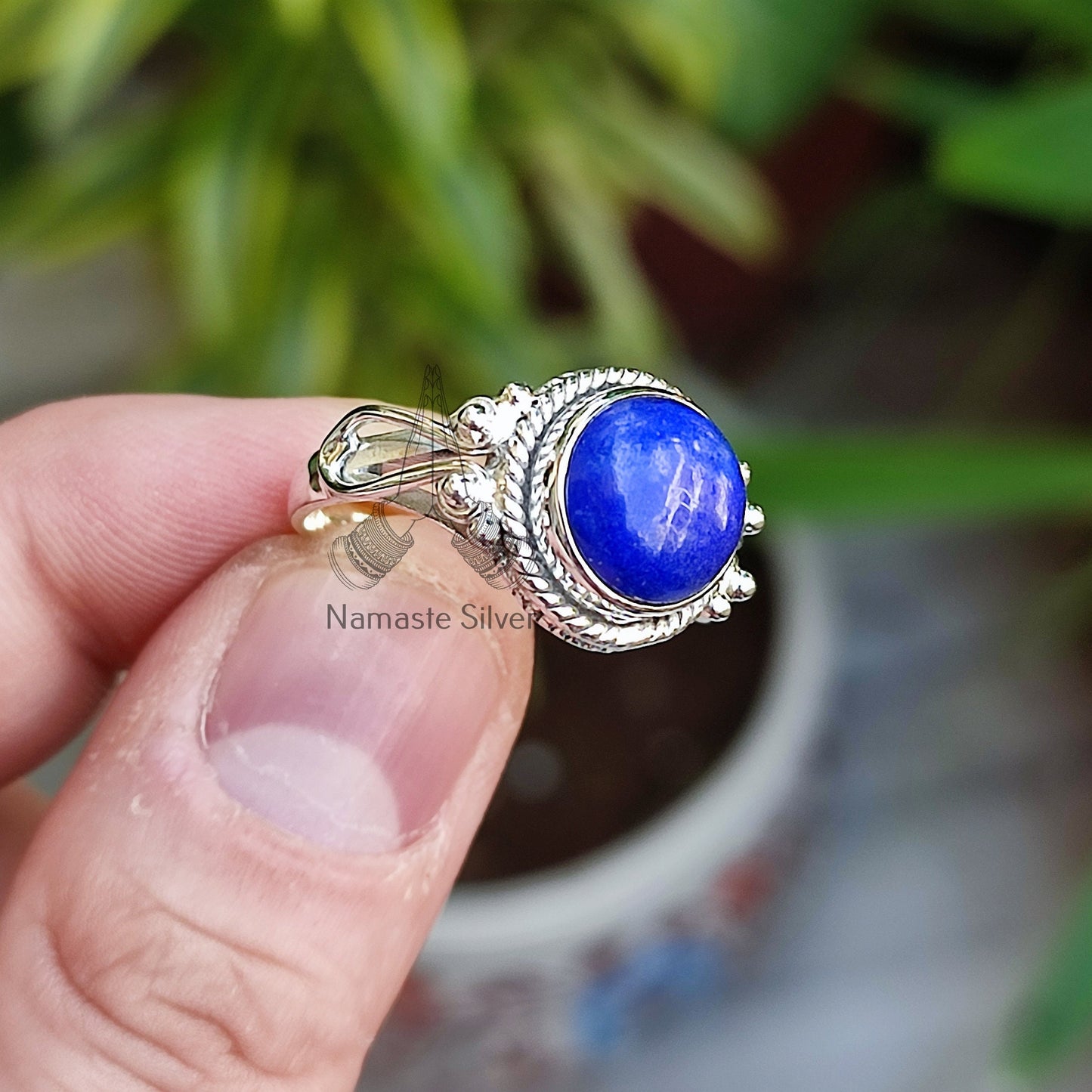 Lapis Lazuli Ring, 925 Sterling Silver Statement Ring, Natural Lapis Lazuli Round Gemstone Boho Jewelry, September Birthstone, Gift for her