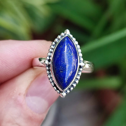 Lapis Lazuli Ring, 925 Sterling Silver Statement Promise Ring, Natural Lapis Lazuli Marquise Gemstone Handmade Boho Jewelry, Gift for Her