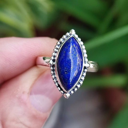 Lapis Lazuli Ring, 925 Sterling Silver Statement Promise Ring, Natural Lapis Lazuli Marquise Gemstone Handmade Boho Jewelry, Gift for Her