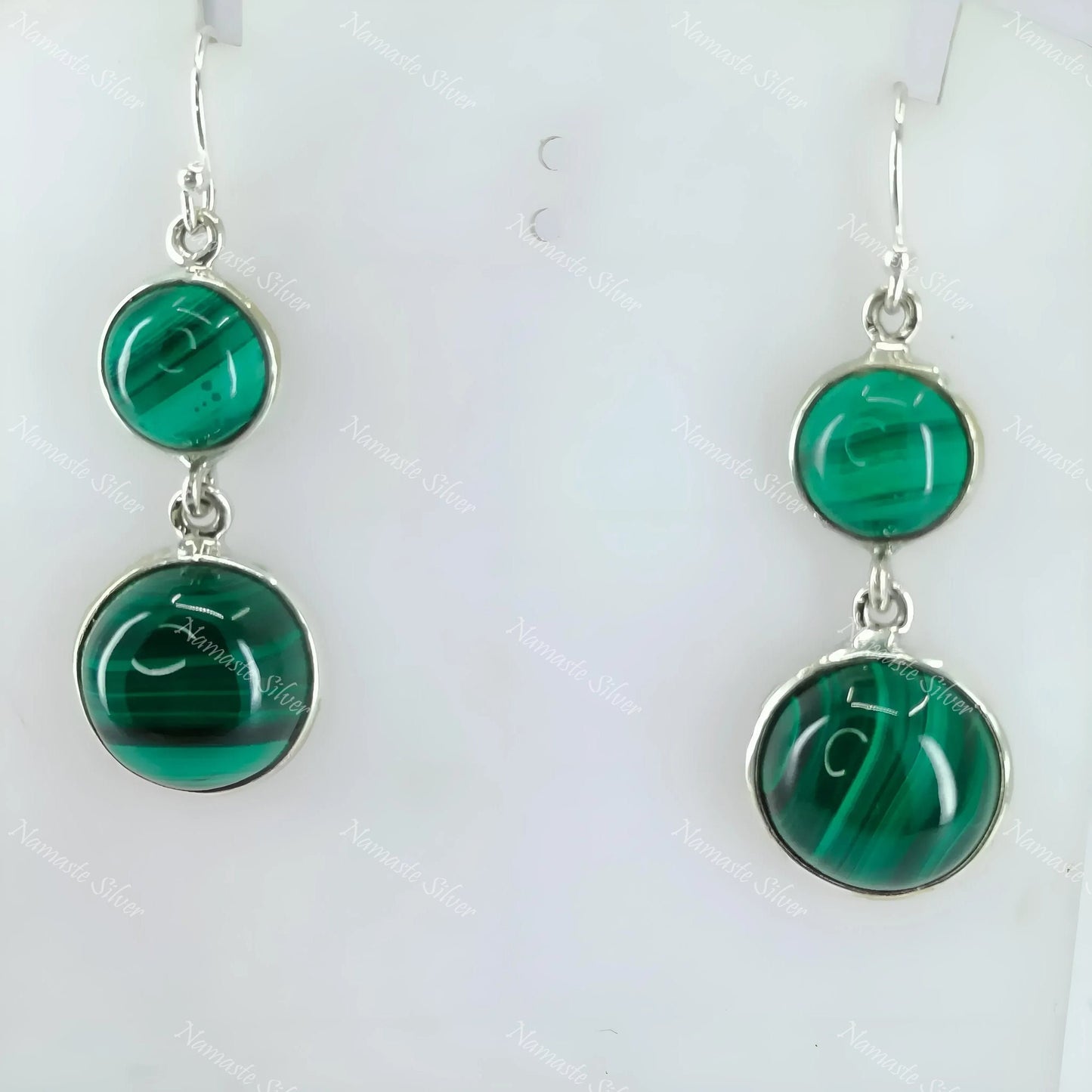 Malachite Earrings, 925 Sterling Silver Dangle Drop Earrings, Natural Green Malachite Round Gemstone Boho Jewelry, Birthstone Gift for Her