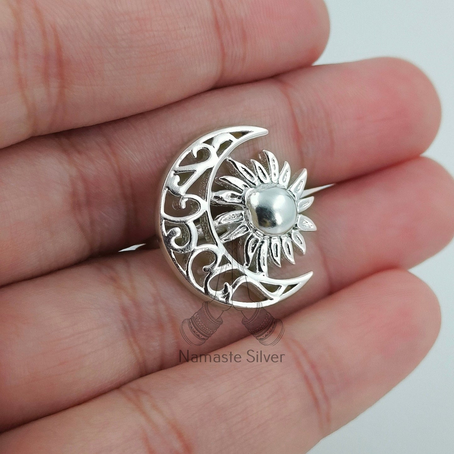 Sun Moon Ring, 925 Sterling Silver Statement Promise Ring, Handmade Crescent Moon Spiritual Boho Jewelry, Celestial Jewelry, Gift for Her