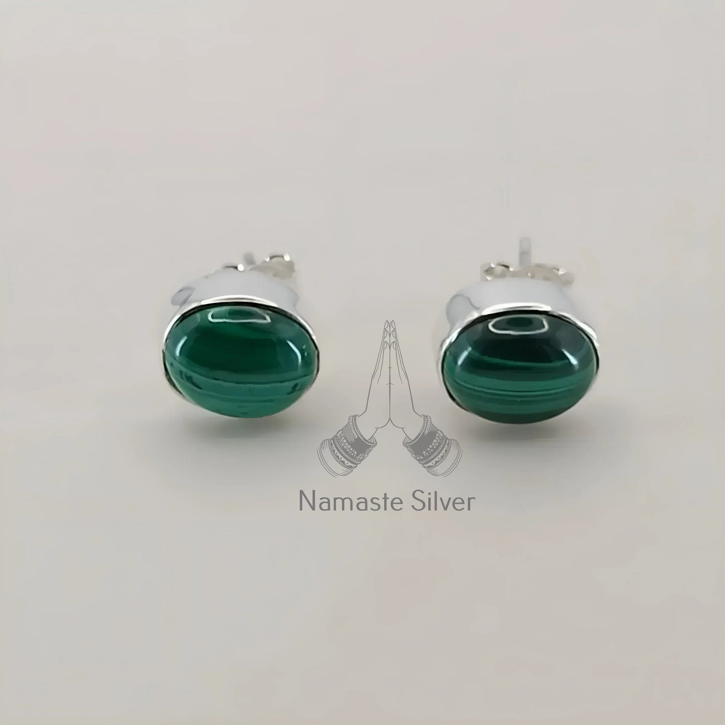 Malachite Earrings, 925 Sterling Silver Handmade Stud Posts, Natural Malachite Oval Gemstone Stud Earrings, Birthstone Jewelry, Gift For Her
