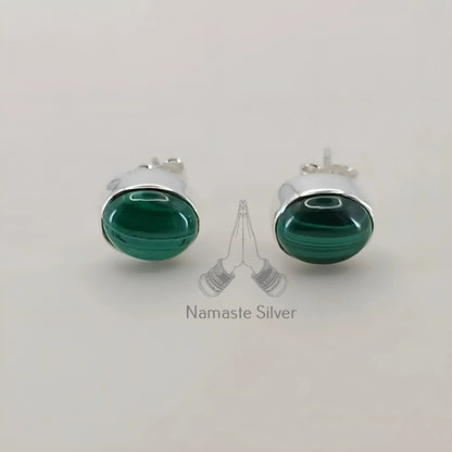 Malachite Earrings, 925 Sterling Silver Handmade Stud Posts, Natural Malachite Oval Gemstone Stud Earrings, Birthstone Jewelry, Gift For Her