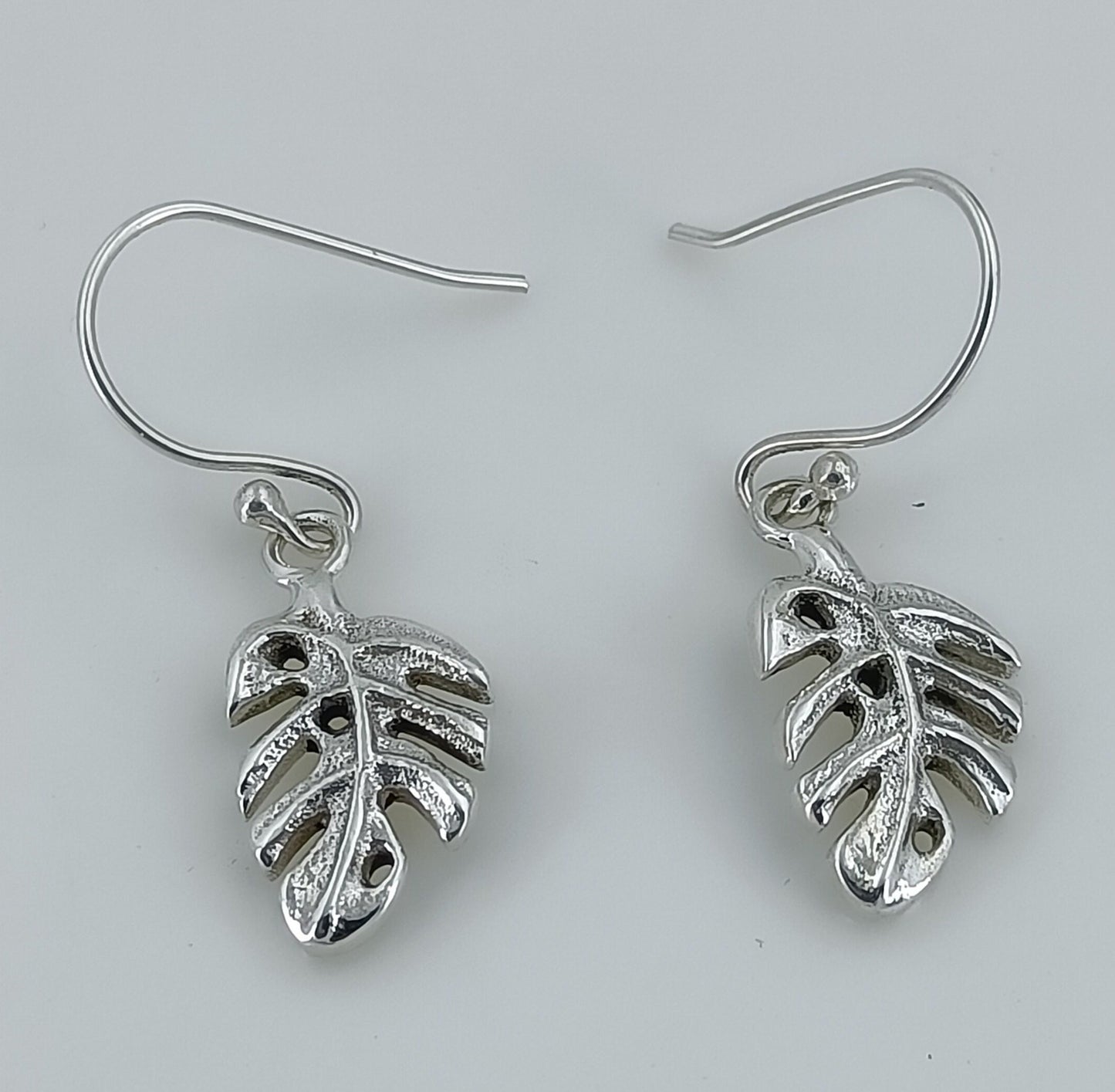 Monstera Leaf Silver Dangle Earrings | 925 Sterling Silver Handmade Boho Jewelry | Gift for her Birthday | Nature Inspired Earrings