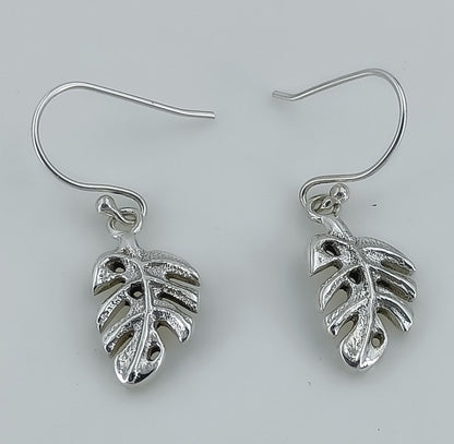 Monstera Leaf Silver Dangle Earrings | 925 Sterling Silver Handmade Boho Jewelry | Gift for her Birthday | Nature Inspired Earrings