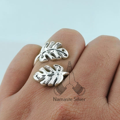 Monstera Leaf Ring, 925 sterling silver Adjustable Promise Ring, Palm Plant Leaf Ring, Nature Lover Handmade Jewelry, Elegant Gift for Her
