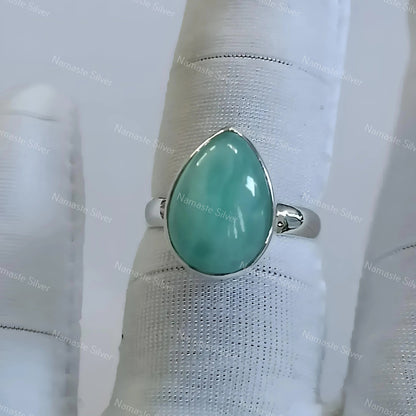 Amazonite Ring, 925 Sterling Silver Promise Ring, Natural Amazonite Pear Shape Gemstone Handmade Jewelry, August Birthstone, Gift for her