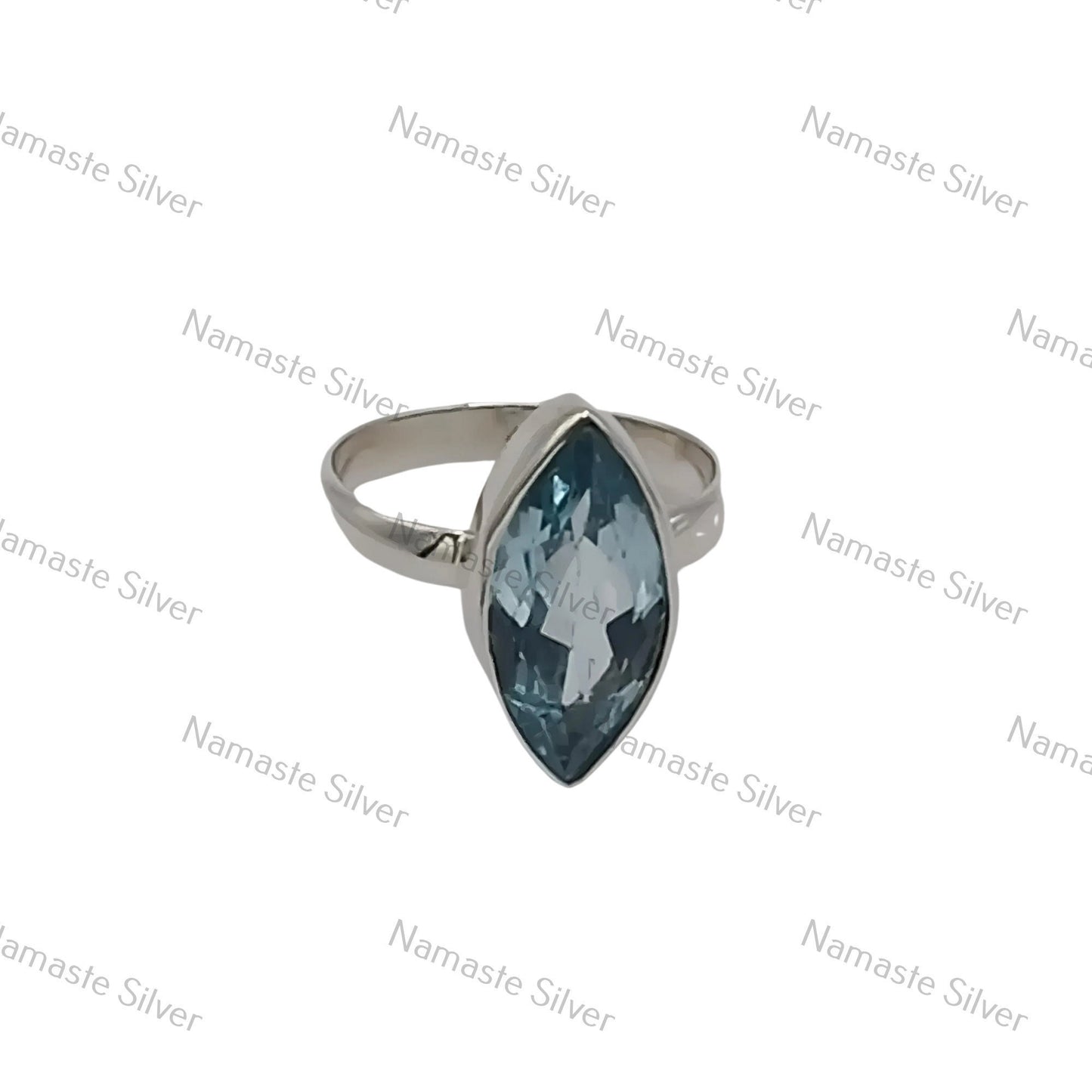 Blue Topaz Ring, 925 Sterling Silver Statement Promise Ring, Natural Blue Topaz Marquise Gemstone Handmade Boho Jewelry, Unique Gift for Her