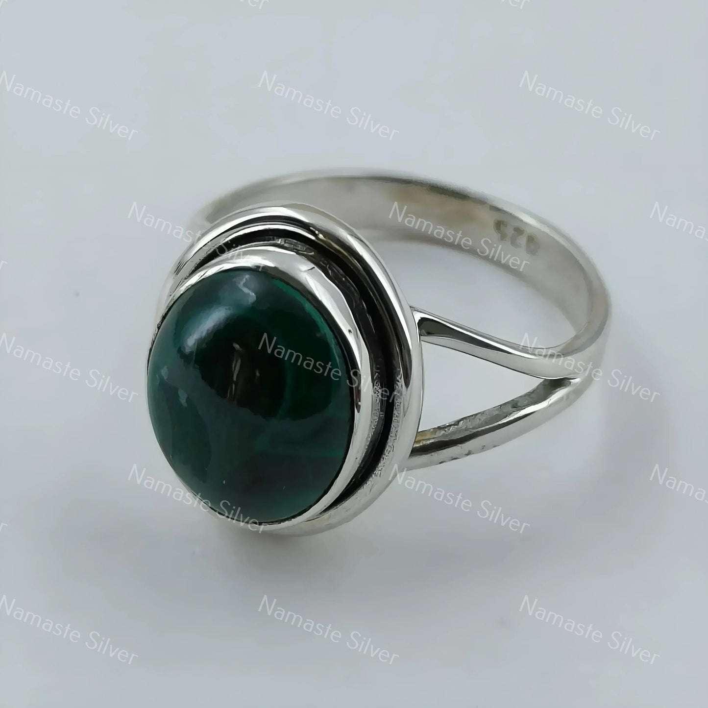Malachite Ring, 925 Sterling Silver Statement Promise Ring, Natural Green Gemstone Oval Handmade Jewelry, April Birthstone, Gift For Her