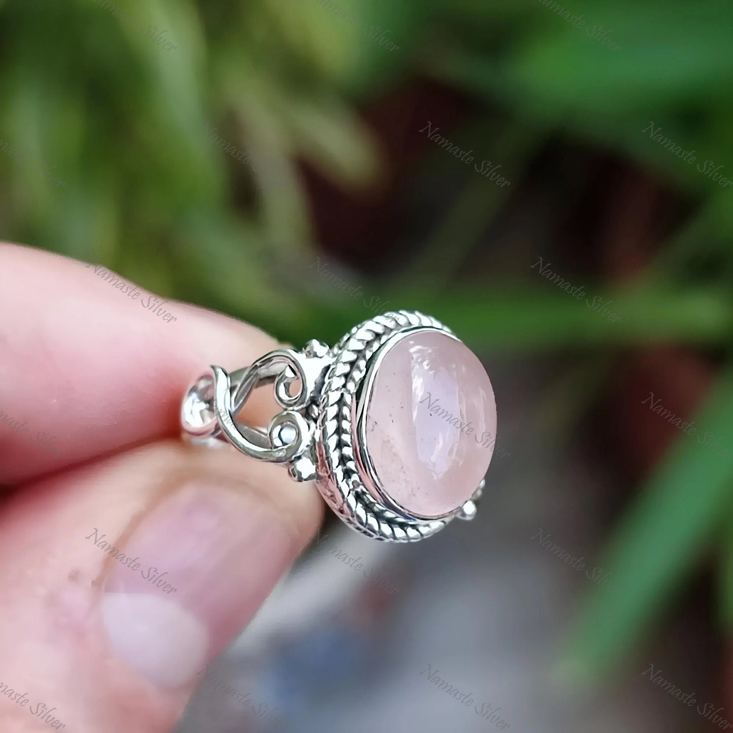 Rose Quartz Ring, 925 Sterling Silver Promise Ring, Natural Rose Quartz Oval Gemstone Handmade Jewelry, January Birthstone, Gift for Her