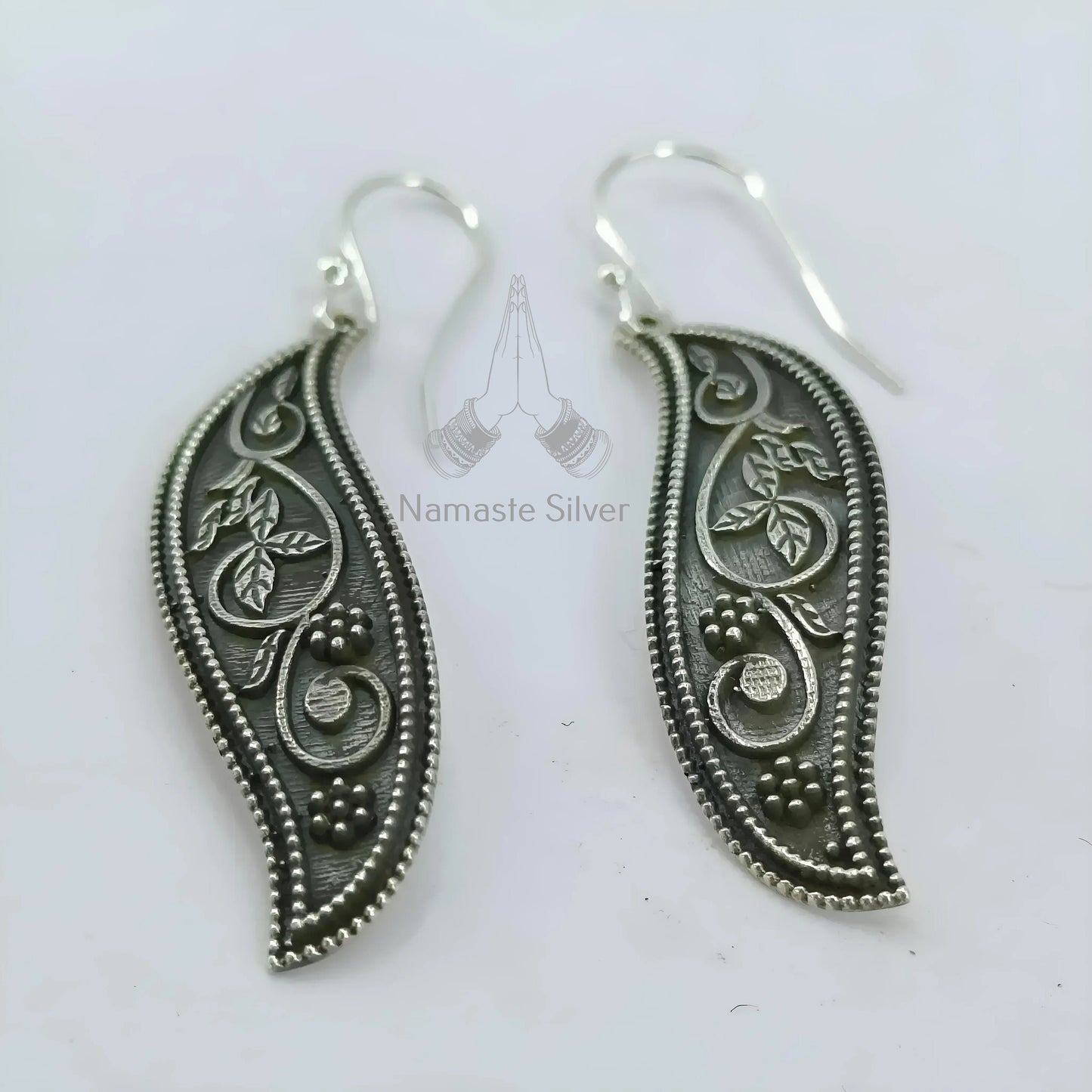 Floral Paisley Earrings, 925 Sterling Silver Dangle Drop Earrings, Paisley Leaf Oxidized Silver Handmade Indian Jewelry, Unique Gift for Her
