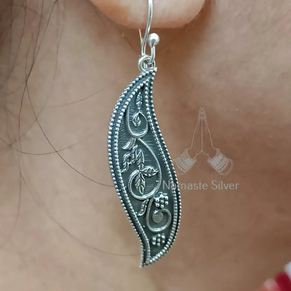 Floral Paisley Earrings, 925 Sterling Silver Dangle Drop Earrings, Paisley Leaf Oxidized Silver Handmade Indian Jewelry, Unique Gift for Her