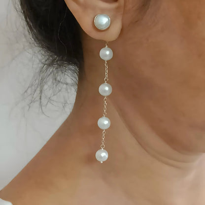 Pearl Earrings, 925 Sterling Silver Dangle Drop Earrings, Freshwater Pearls Handmade Boho Jewelry, June Birthstone, Elegant Gift for Her