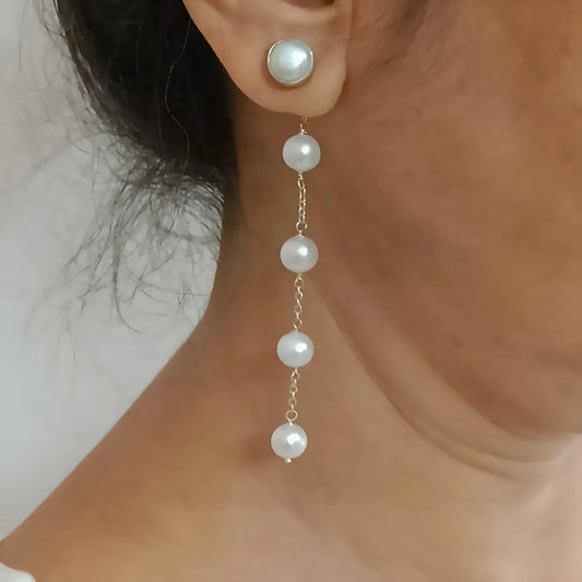 Pearl Earrings, 925 Sterling Silver Dangle Drop Earrings, Freshwater Pearls Handmade Boho Jewelry, June Birthstone, Elegant Gift for Her