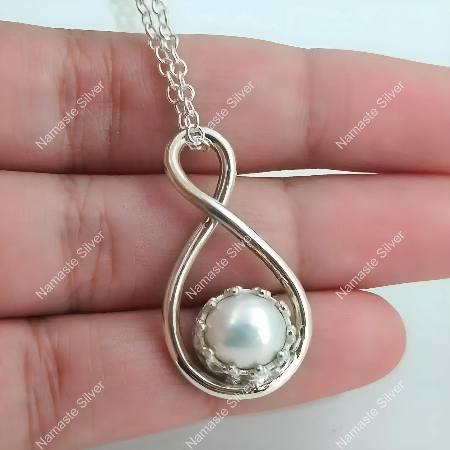 Pearl Necklace, 925 Sterling Silver Pendant Chain Locket, Handmade Freshwater Pearl Boho Jewelry, June Birthstone, elegant Gift for her