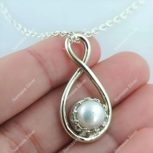 Pearl Necklace, 925 Sterling Silver Pendant Chain Locket, Handmade Freshwater Pearl Boho Jewelry, June Birthstone, elegant Gift for her