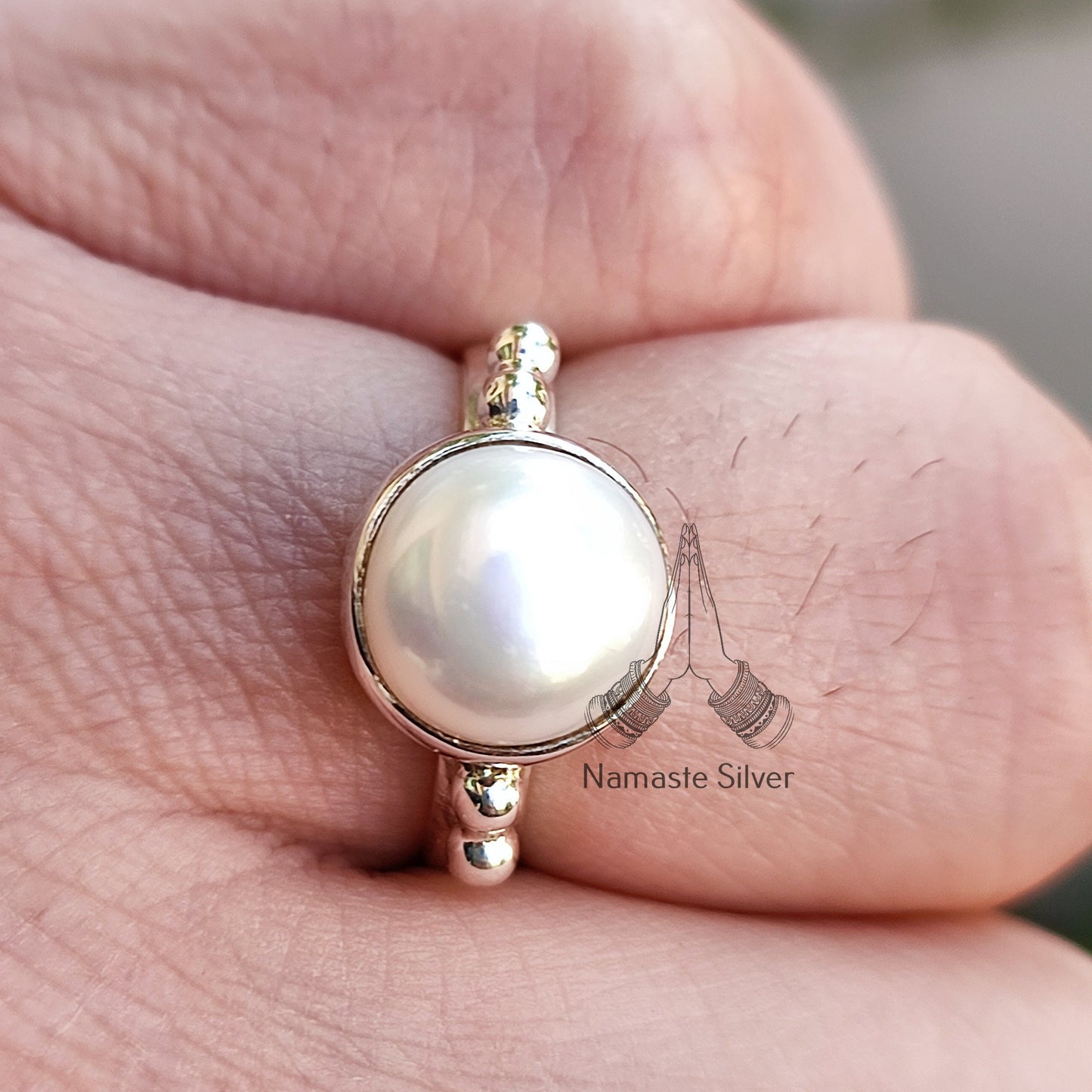 Pearl Ring, 925 Sterling Silver Statement Promise Ring for Women, Freshwater Pearl Boho Handmade Jewelry, June Birthstone, Gift for her
