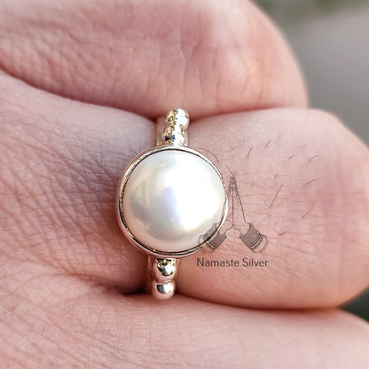 Pearl Ring, 925 Sterling Silver Statement Promise Ring for Women, Freshwater Pearl Boho Handmade Jewelry, June Birthstone, Gift for her