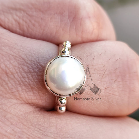 Pearl Ring, 925 Sterling Silver Statement Promise Ring for Women, Freshwater Pearl Boho Handmade Jewelry, June Birthstone, Gift for her