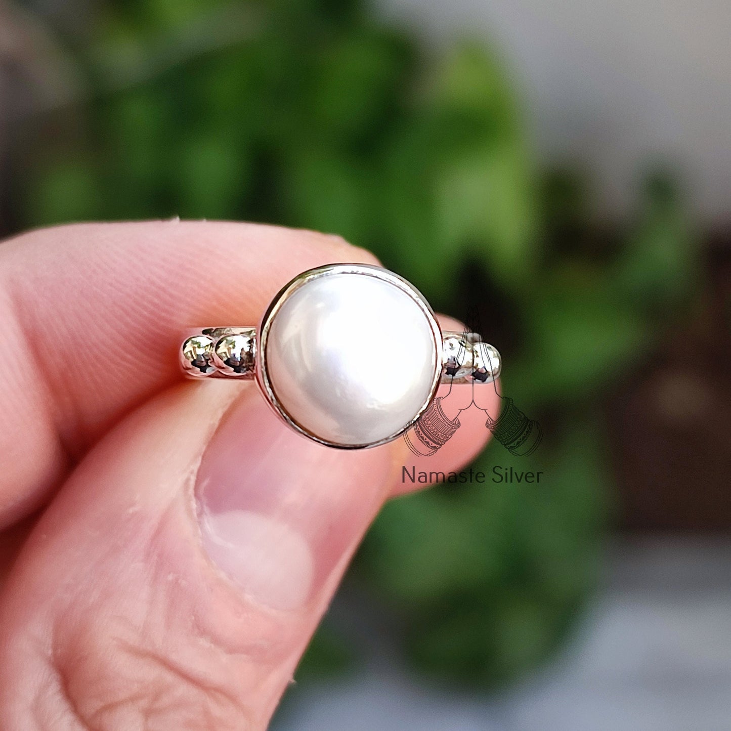Pearl Ring, 925 Sterling Silver Statement Promise Ring for Women, Freshwater Pearl Boho Handmade Jewelry, June Birthstone, Gift for her