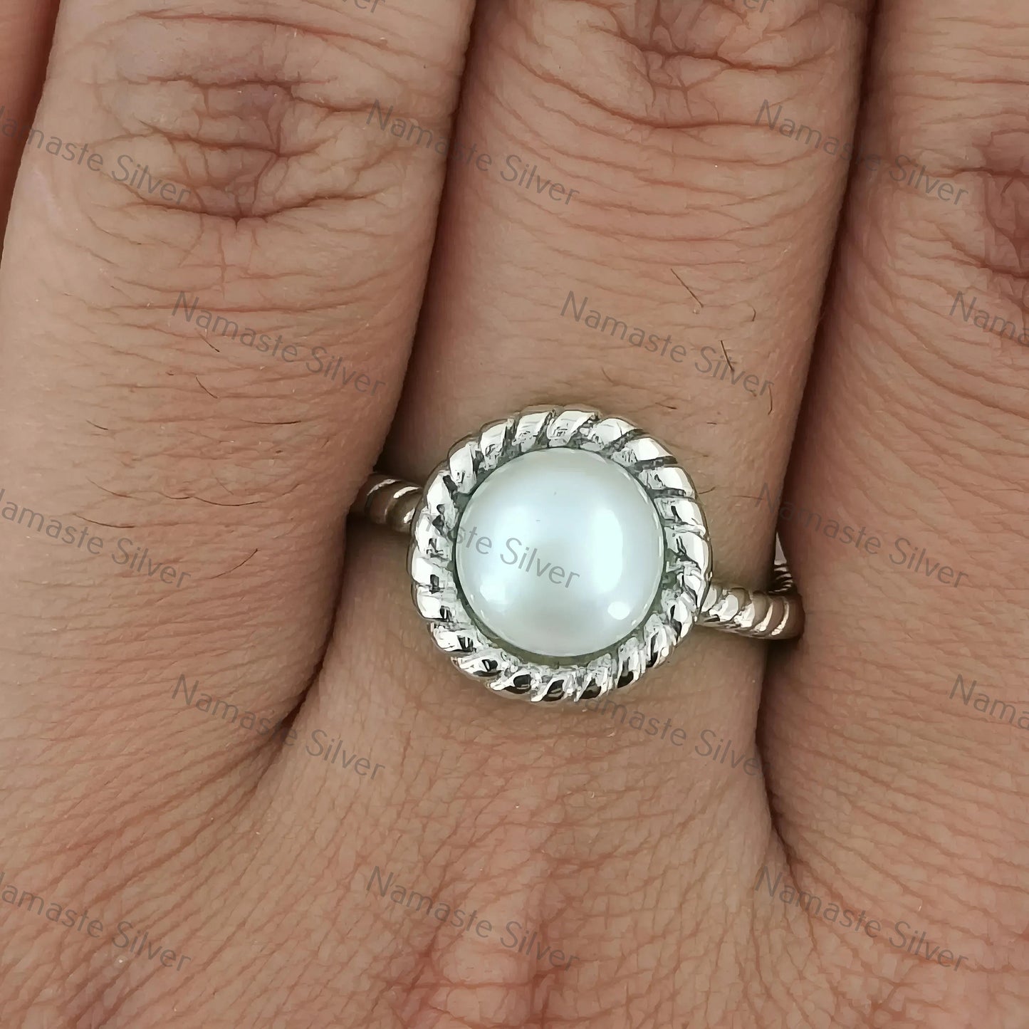 Pearl Ring, 925 Sterling Silver Statement Promise Ring, Round Freshwater Pearl Handmade Boho Jewelry, June Birthstone, Dainty Gift for her