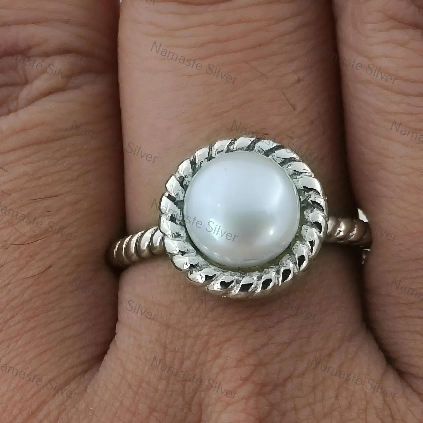 Pearl Ring, 925 Sterling Silver Statement Promise Ring, Round Freshwater Pearl Handmade Boho Jewelry, June Birthstone, Dainty Gift for her