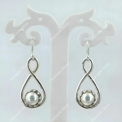 Pearl Earrings, 925 Sterling Silver Dangle Drop Earrings, Freshwater Pearl Handmade Jewelry, June Birthstone, Unique Christmas Gift for her