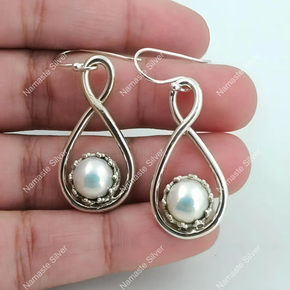 Pearl Earrings, 925 Sterling Silver Dangle Drop Earrings, Freshwater Pearl Handmade Jewelry, June Birthstone, Unique Christmas Gift for her