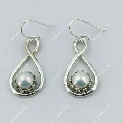Pearl Earrings, 925 Sterling Silver Dangle Drop Earrings, Freshwater Pearl Handmade Jewelry, June Birthstone, Unique Christmas Gift for her