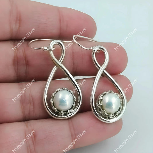 Pearl Earrings, 925 Sterling Silver Dangle Drop Earrings, Freshwater Pearl Handmade Jewelry, June Birthstone, Unique Christmas Gift for her