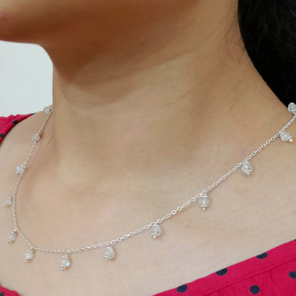 Rainbow Moonstone Beads Silver Handmade Necklace Minimalist Gemstone Jewelry Gift for her Birthday Anniversary Engagement Wedding Valentines